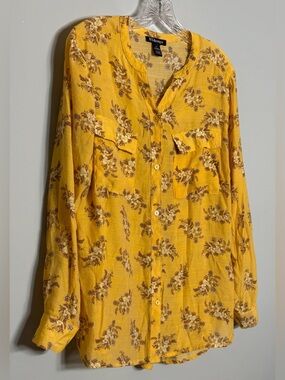 By Design Yellow Floral Button-Down Shirt Size M